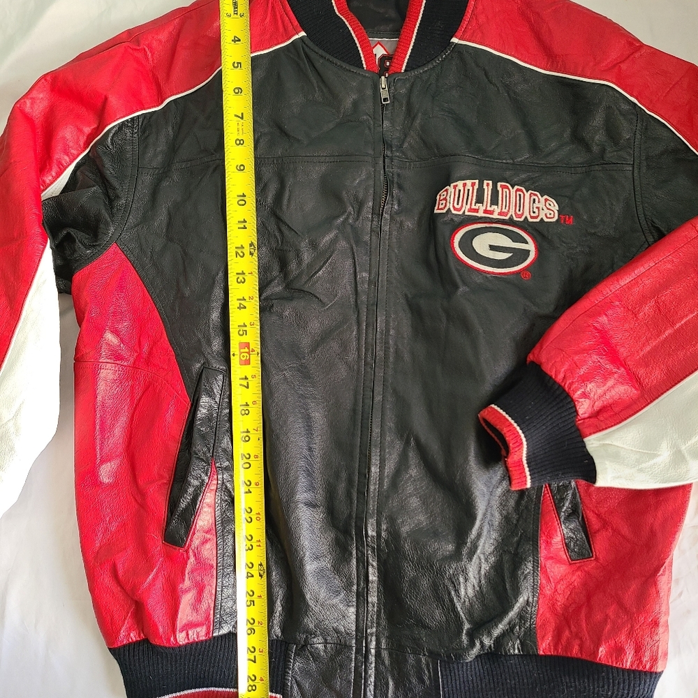 Men's University Of Georgia Bulldogs Vintage Leather Bomber Jacket - 58 Sports - Picture 5 of 11